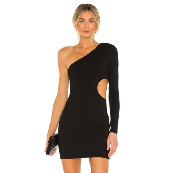 Superdown Katia Cut Out Dress Black Jersey Mini One Long Sleeve Sz L - Picture 1 of 10